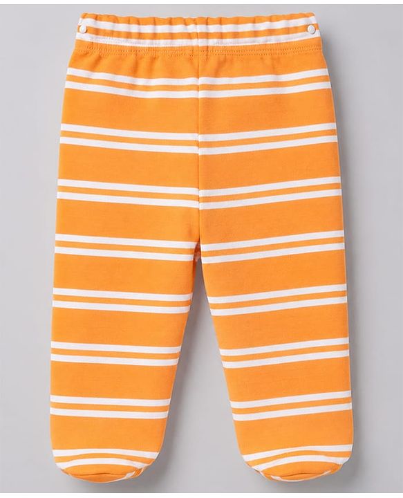 Babyhug 100% Cotton Knit Full Length Striped Bootie Leggings With Animal Print Pack of 3 - Orange
