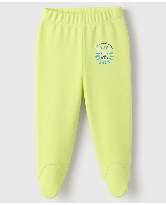 Babyhug 100% Cotton Knit Bootie Leggings with Animal , Star & Text Print Pack of 3 - White , Green & Violet
