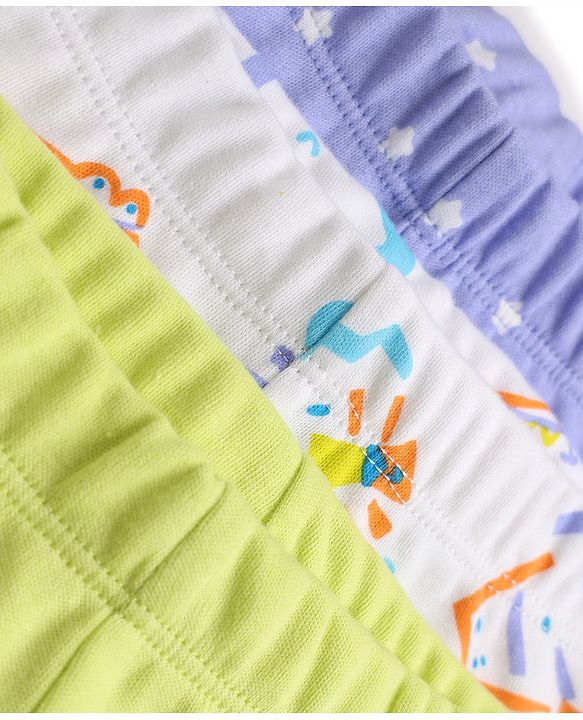 Babyhug 100% Cotton Knit Bootie Leggings with Animal , Star & Text Print Pack of 3 - White , Green & Violet