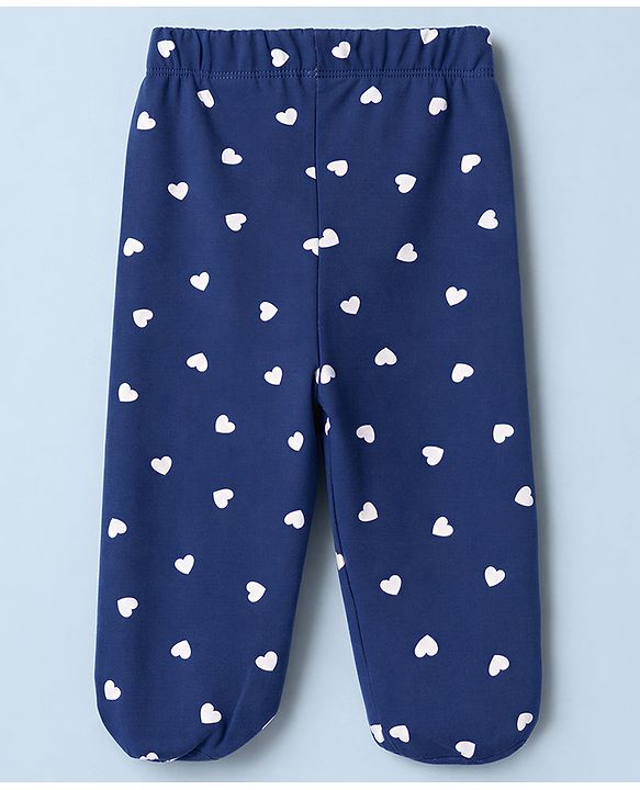 Babyhug 100% Cotton Knit Full Length Hearts & Floral Printed Bootie Leggings Pack Of 3 - Pink Navy Blue & Yellow