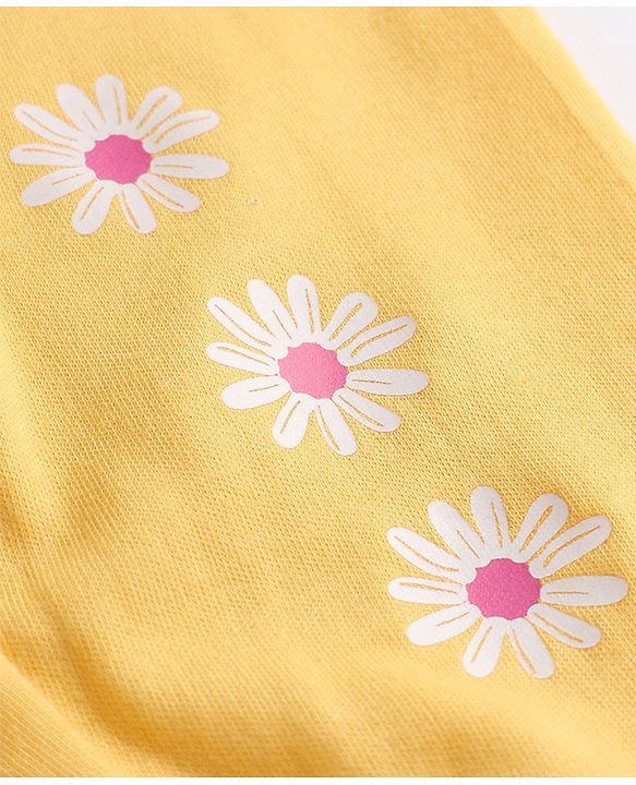 Babyhug 100% Cotton Knit Full Length Hearts & Floral Printed Bootie Leggings Pack Of 3 - Pink Navy Blue & Yellow