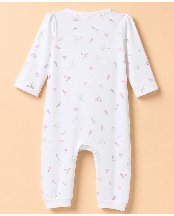 Babyhug Interlock Knit 100% Cotton Full Sleeves With Floral & Polka Dot Print Rompers Pack of 2 - White & Purple