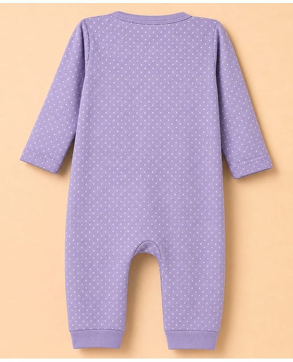 Babyhug Interlock Knit 100% Cotton Full Sleeves With Floral & Polka Dot Print Rompers Pack of 2 - White & Purple