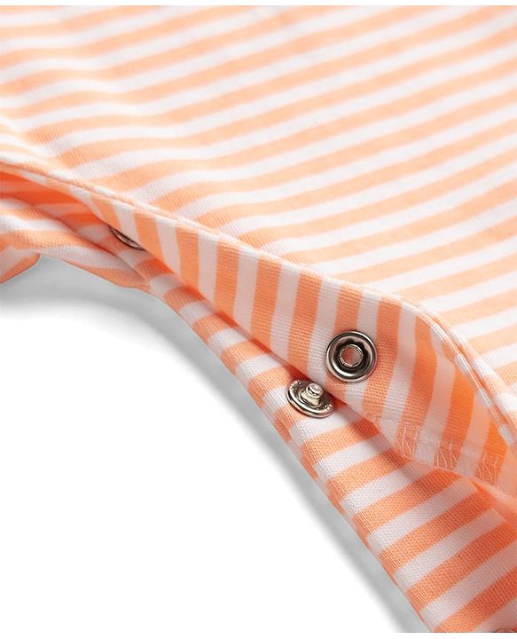 Babyhug 100% Cotton Interlock Knit Full Sleeves Striped Rompers With Animal Print Pack of 2 - Peach & Blue
