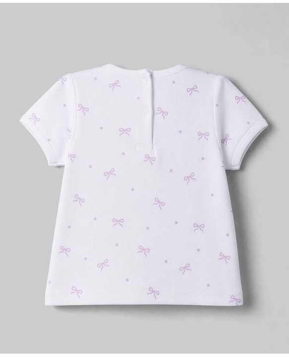 Babyhug 100% Cotton Interlock Knit Half Sleeves Onesies With Inner Tee & Bow Print - Lilac