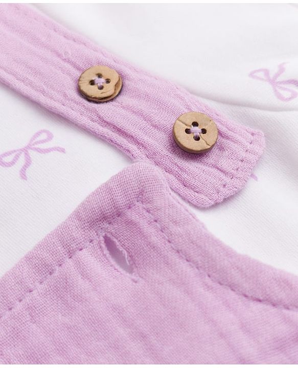 Babyhug 100% Cotton Interlock Knit Half Sleeves Onesies With Inner Tee & Bow Print - Lilac