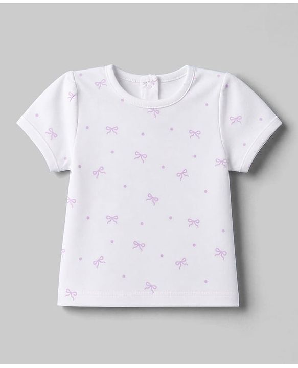 Babyhug 100% Cotton Interlock Knit Half Sleeves Onesies With Inner Tee & Bow Print - Lilac