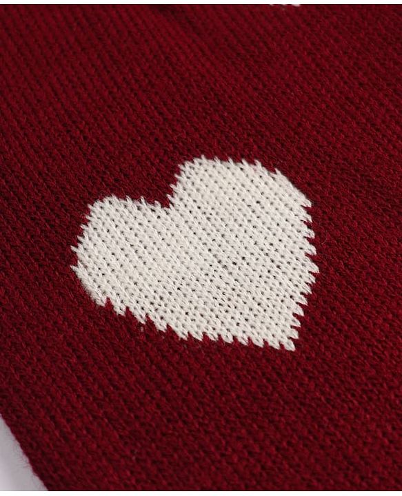 Babyhug Knit Full Length & Woollen Bottom with Hearts Print in Maroon