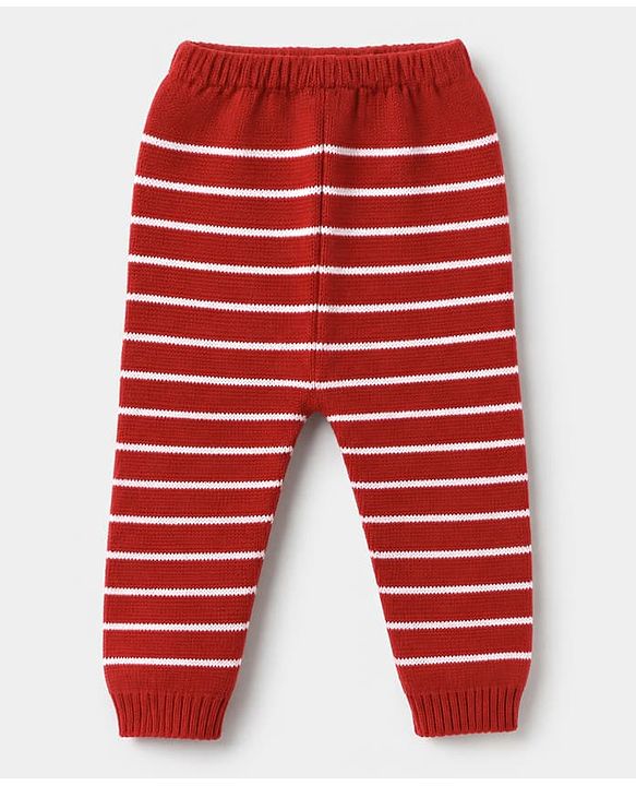Babyhug Knit Full Length Striped Print Fleece and Woollen Bottomwear - Rust Orange