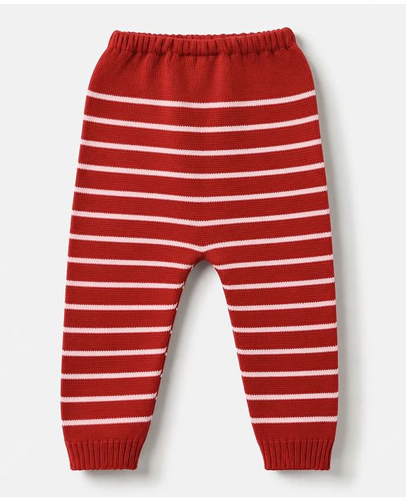 Babyhug Knit Full Length Striped Print Fleece and Woollen Bottomwear - Rust Orange