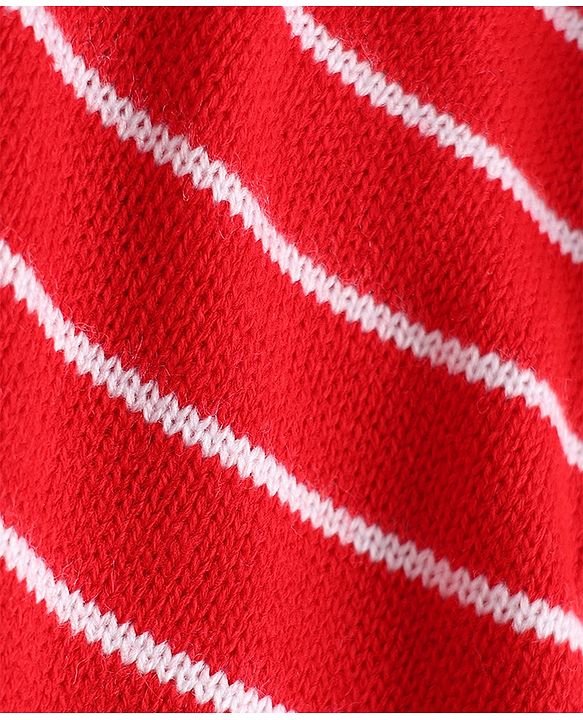 Babyhug Knit Full Length Striped Fleece & Woollen Pant-Red