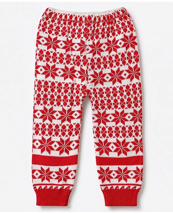 Babyhug Knit Full Length Fleece & Woollen Bottomwear With Floral Design - Red
