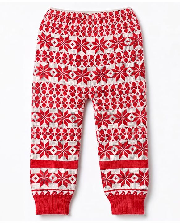 Babyhug Knit Full Length Fleece & Woollen Bottomwear With Floral Design - Red