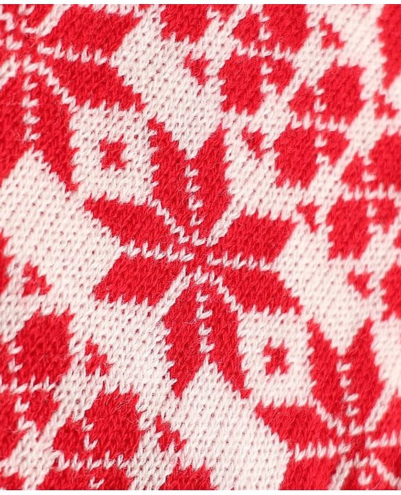 Babyhug Knit Full Length Fleece & Woollen Bottomwear With Floral Design - Red