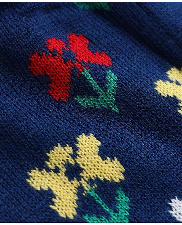 Babyhug Knit Fleece & Woollen Bottomwear With Floral Design - Navy Blue