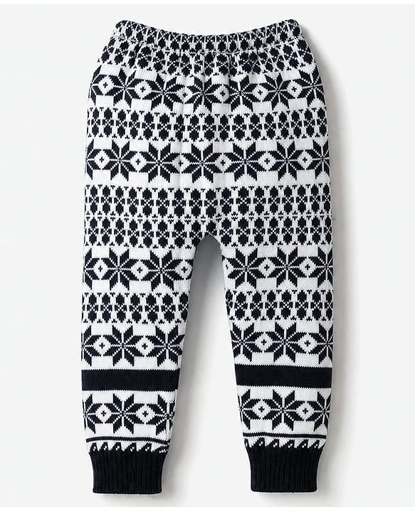 Babyhug Knit Full Length Printed Fleece & Woollen Bottomwear - Navy Blue