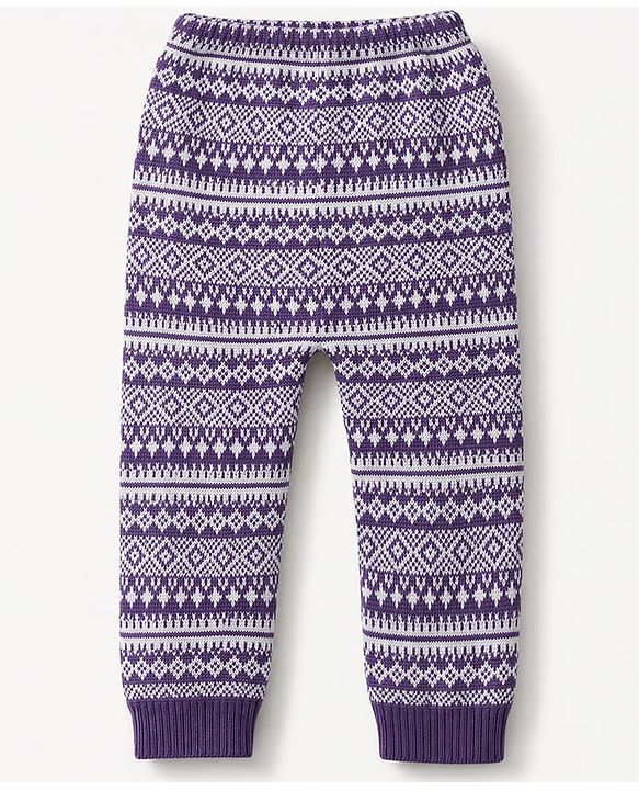 Babyhug Knit Full length Geometric Printed Fleece & Woollen Pant - Purple