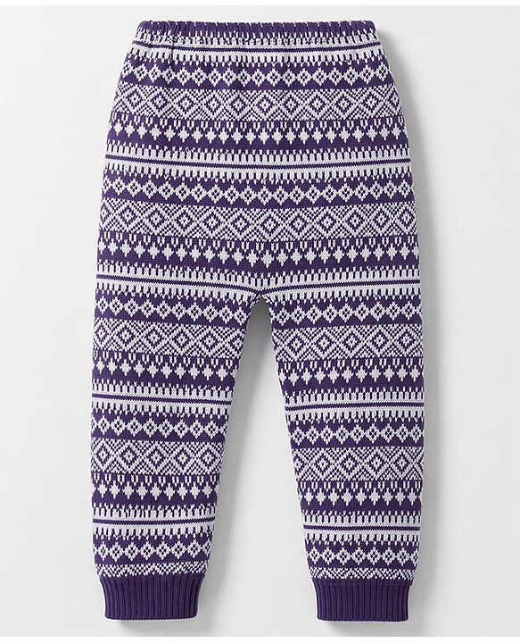 Babyhug Knit Full length Geometric Printed Fleece & Woollen Pant - Purple