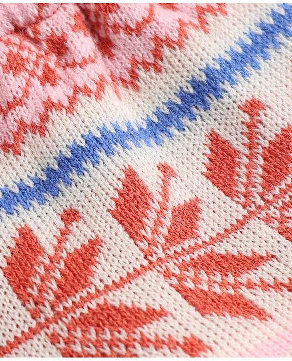 Babyhug Knit Full Length Abstract Print Fleece and Woollen Bottomwear -Red