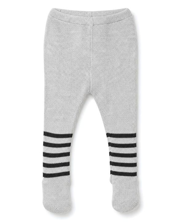 Babyhug Knit Full Length Striped Fleece & Woollen Bottomwear - Grey