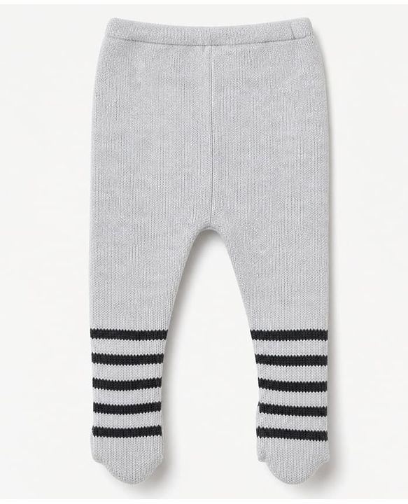 Babyhug Knit Full Length Striped Fleece & Woollen Bottomwear - Grey