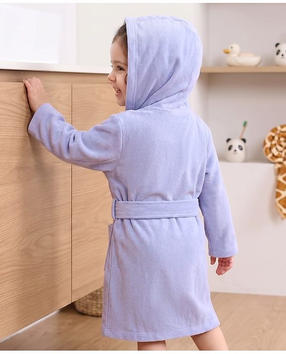 Babyhug Knit Full Sleeves Front Open Bathrobe With Unicorn Embroidery - Lavender