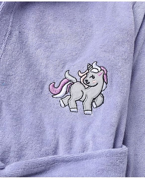 Babyhug Knit Full Sleeves Front Open Bathrobe With Unicorn Embroidery - Lavender