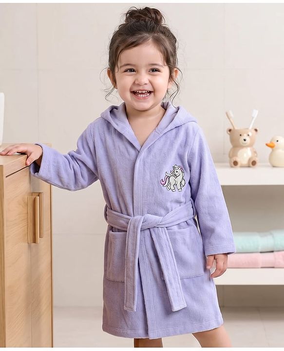 Babyhug Knit Full Sleeves Front Open Bathrobe With Unicorn Embroidery - Lavender