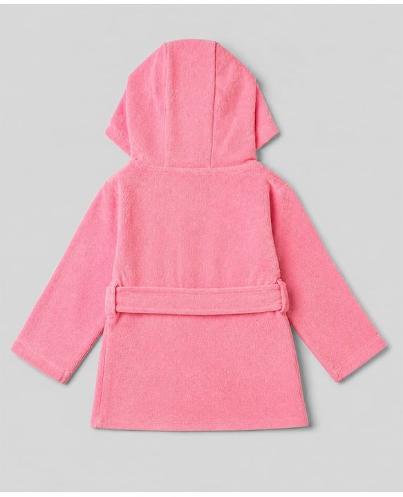 Babyhug Knit Full Sleeves Front Open Hooded Bathrobe With Duck Patch - Pink