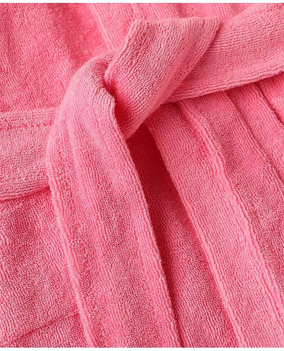 Babyhug Knit Full Sleeves Front Open Hooded Bathrobe With Duck Patch - Pink