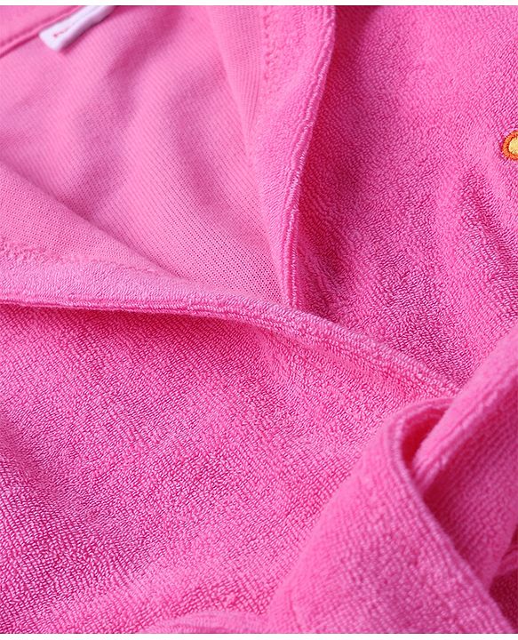 Babyhug Knit Full Sleeves Front Open Hooded Bathrobe With Duck Patch - Pink