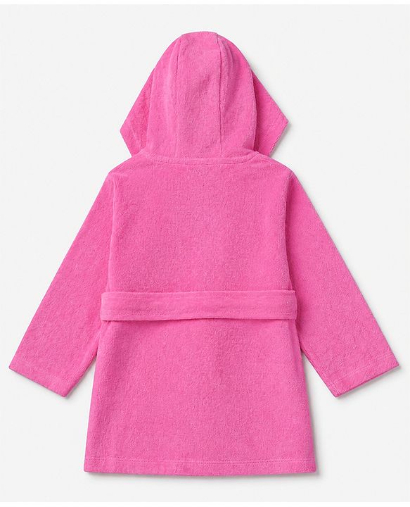 Babyhug Knit Full Sleeves Front Open Hooded Bathrobe With Duck Patch - Pink