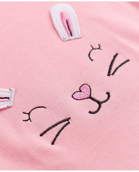 Babyhug 100% Cotton Interlock Knit Full Sleeves Bunny Applique Onesie With Leggings & Cap - Pink & Purple