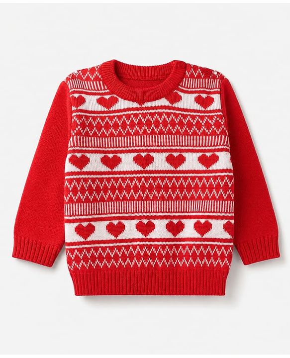 Babyhug Knit Full Sleeves Set with Heart design - Red