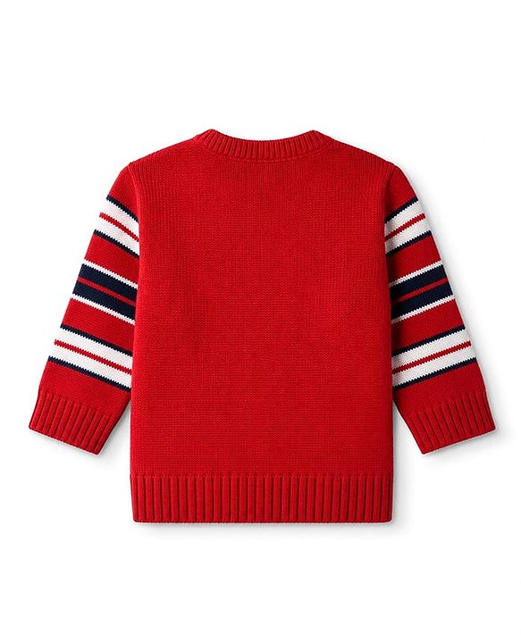 Babyhug Knit Full Sleeves Sweater Set with Truck Design - Red