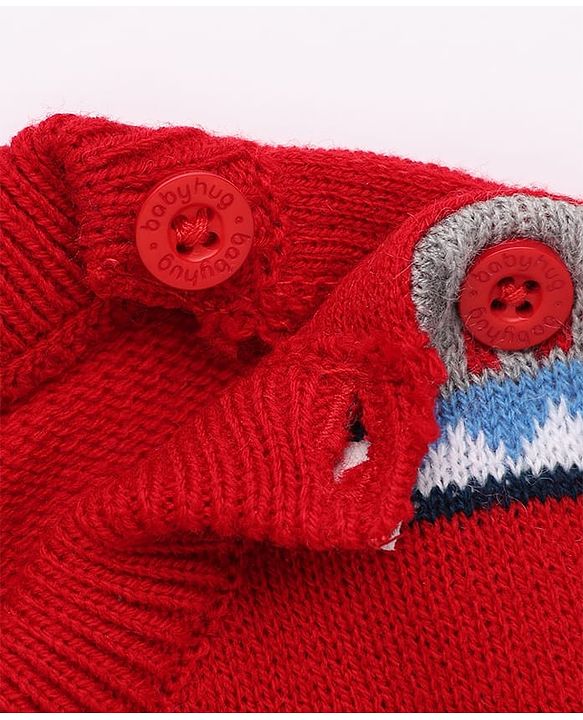 Babyhug Knit Full Sleeves Sweater Set with Truck Design - Red