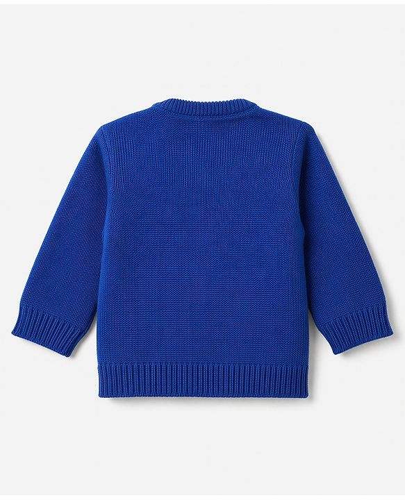 Babyhug Knit Full Sleeves Sweater Set with Floral Design - Blue
