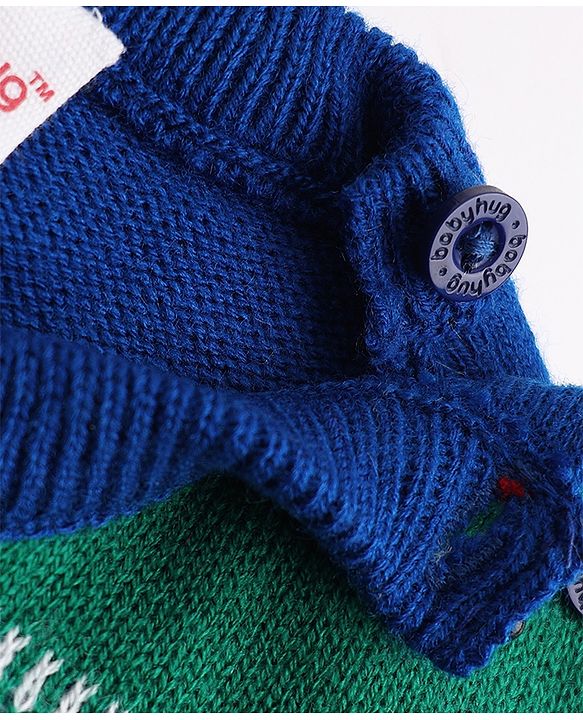 Babyhug Knit Full Sleeves Sweater Set with Floral Design - Blue