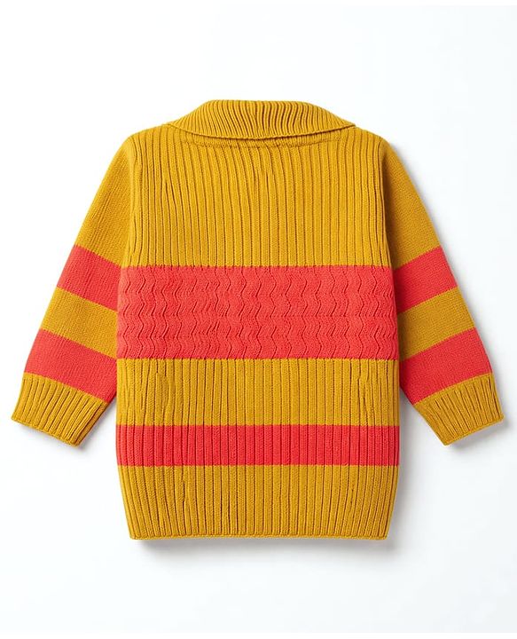 Babyhug Knit Full Sleeves Striped Sweater Set -Mustard