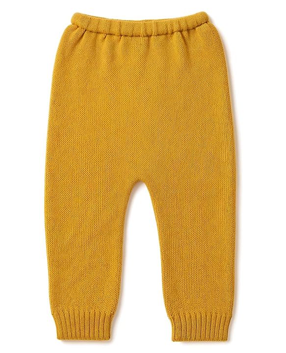 Babyhug Knit Full Sleeves Striped Sweater Set -Mustard