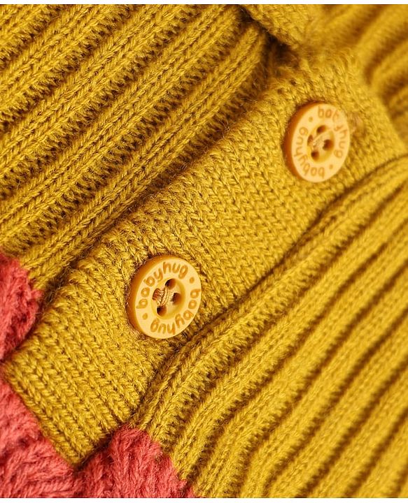 Babyhug Knit Full Sleeves Striped Sweater Set -Mustard