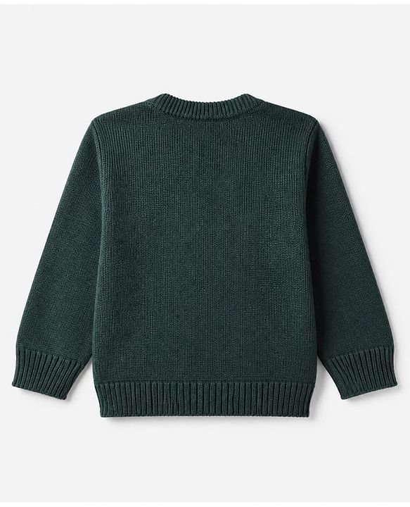 Babyhug Knit Full Sleeves Sweater Set With Heart Design - Dark Green