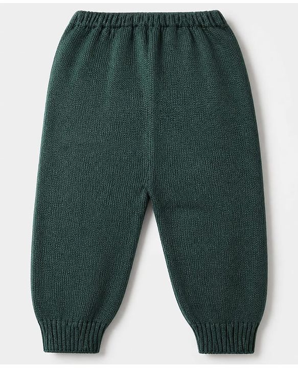 Babyhug Knit Full Sleeves Sweater Set With Heart Design - Dark Green