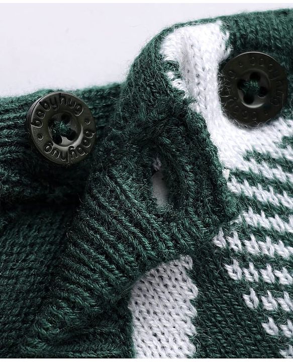 Babyhug Knit Full Sleeves Sweater Set With Heart Design - Dark Green