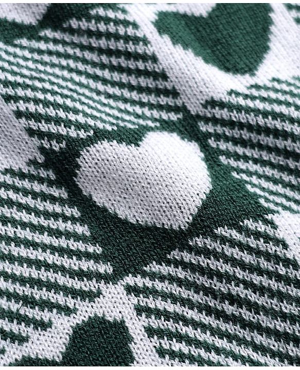 Babyhug Knit Full Sleeves Sweater Set With Heart Design - Dark Green