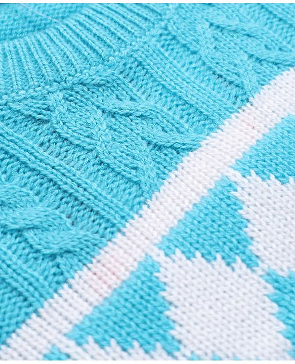 Babyhug Knit Full Sleeves Sweater Set with Cable Knit & Geometrical Design - Aqua Blue