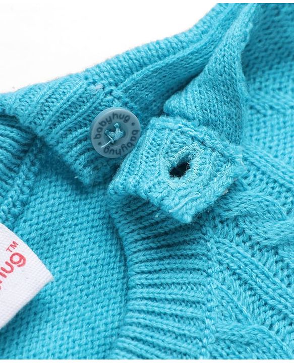 Babyhug Knit Full Sleeves Sweater Set with Cable Knit & Geometrical Design - Aqua Blue