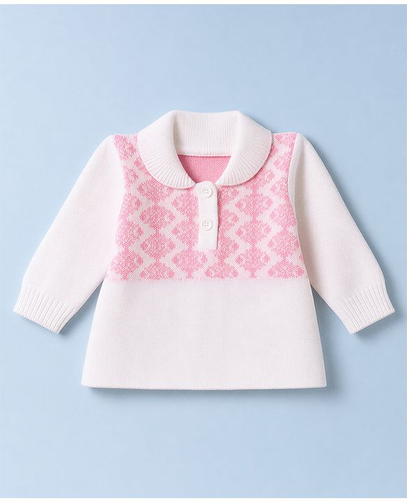 Babyhug Knit Full Sleeves Sweater Set with Abstract Design - Pink