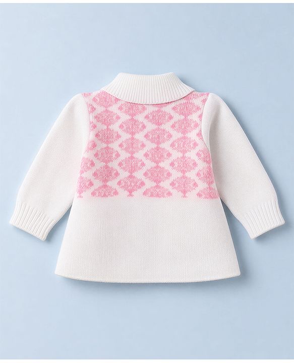 Babyhug Knit Full Sleeves Sweater Set with Abstract Design - Pink