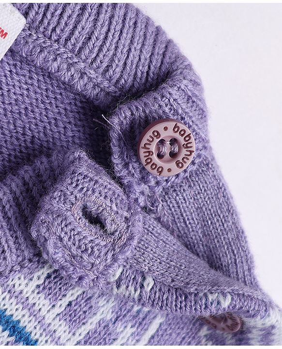 Babyhug Knit Full Sleeves Sweater Set with Abstract Design - Lavender